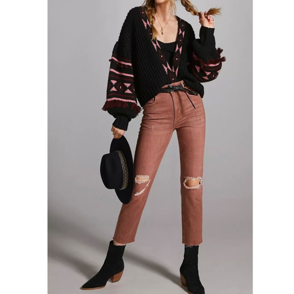 Anthropologie Pilcro The Vintage Straight Jeans Brown Distressed Size 32